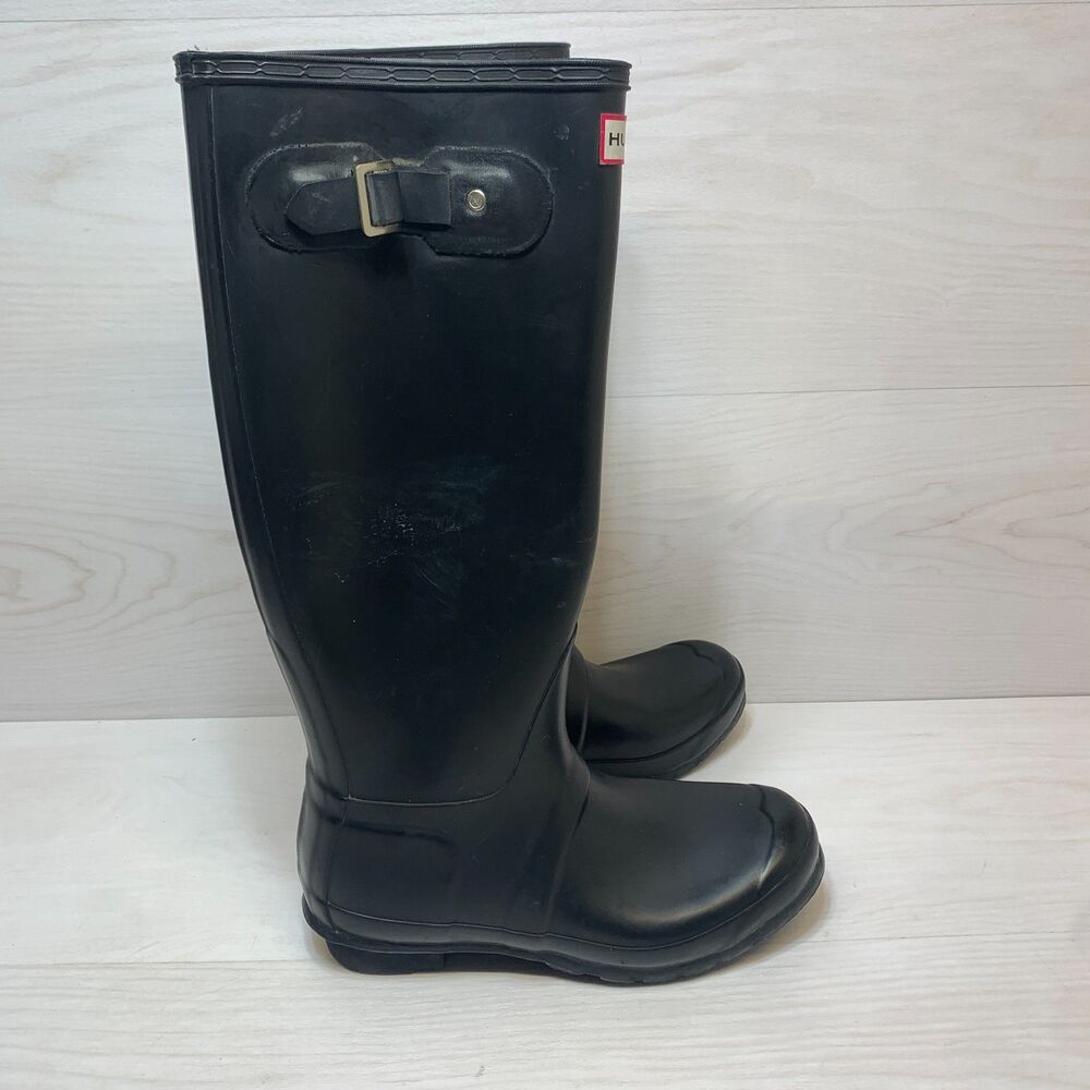 Hunter Original Tall Rain Boots Women's Size 8 Matt Black‎ Waterproof knee High